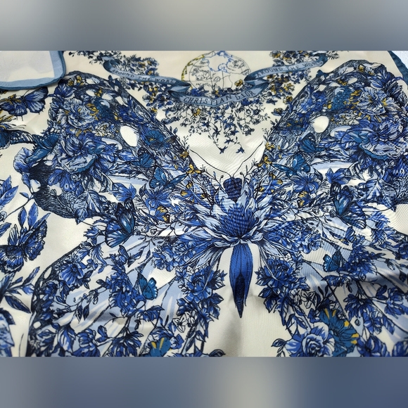 Christian Dior Silk Scarf Blue Butterfly Floral Around the World Italy NWT NIB - Picture 5 of 11